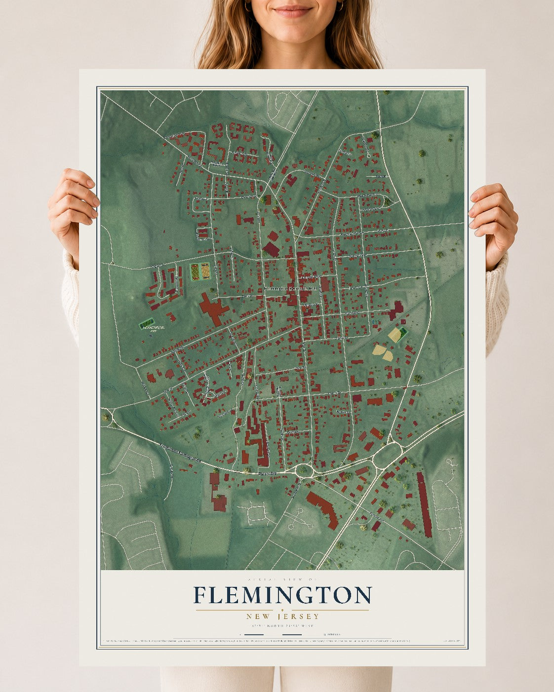 Flemington, New Jersey map print, 24" x 36" Archival Matte Print mockup