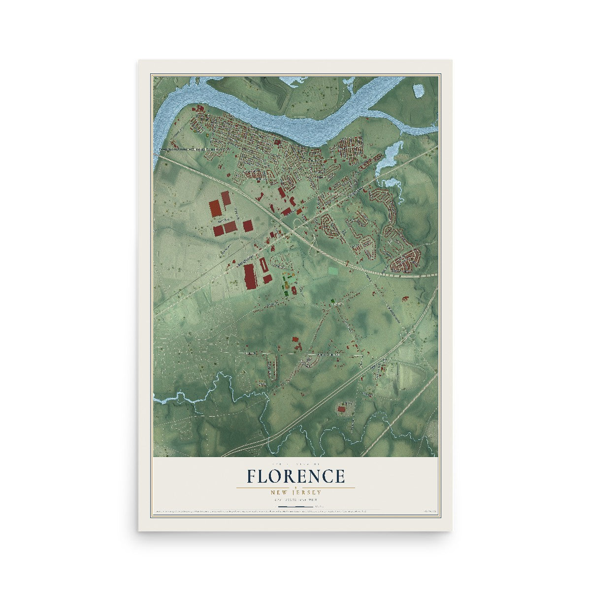Florence, New Jersey map print, 12" x 18" Archival Matte Print mockup