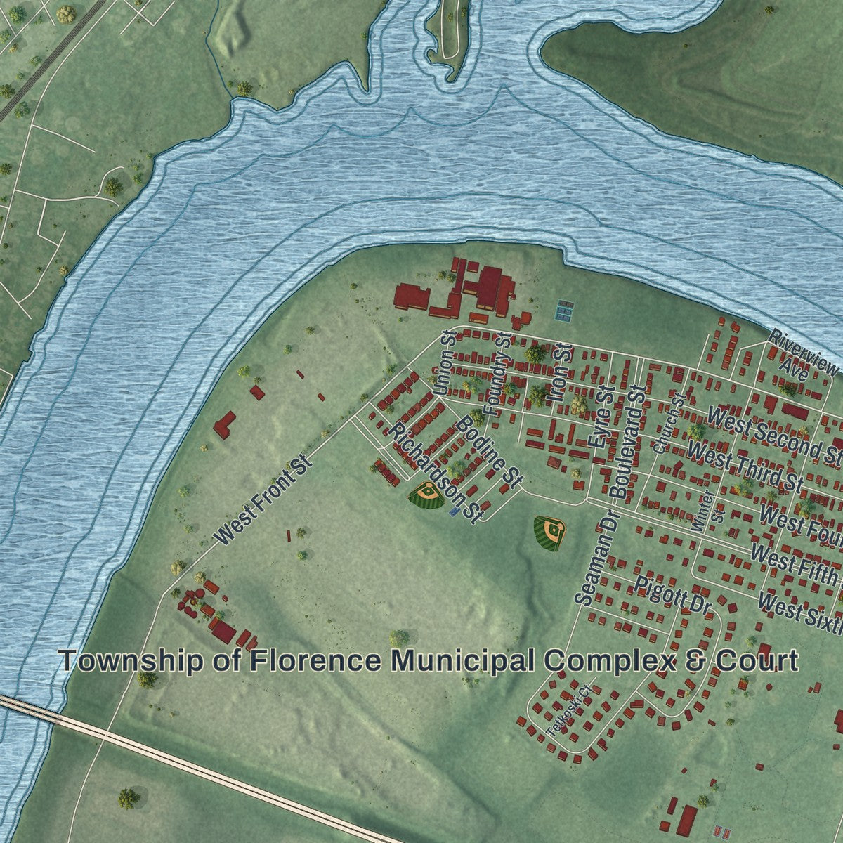 Close-up 2 of the Florence, New Jersey map artwork