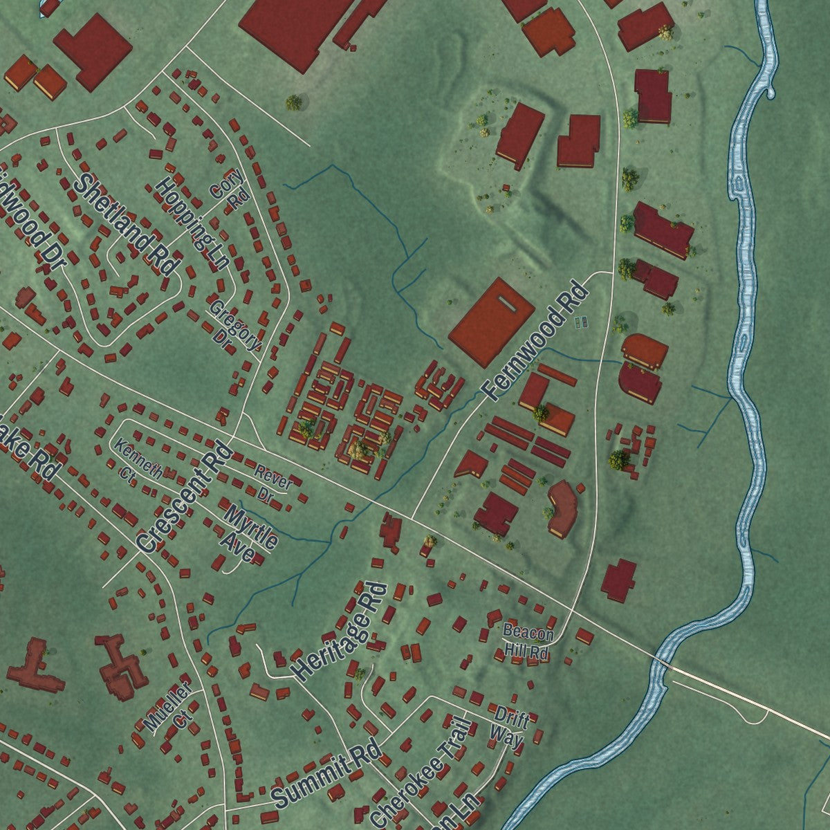 Close-up 2 of the Florham Park, New Jersey map artwork