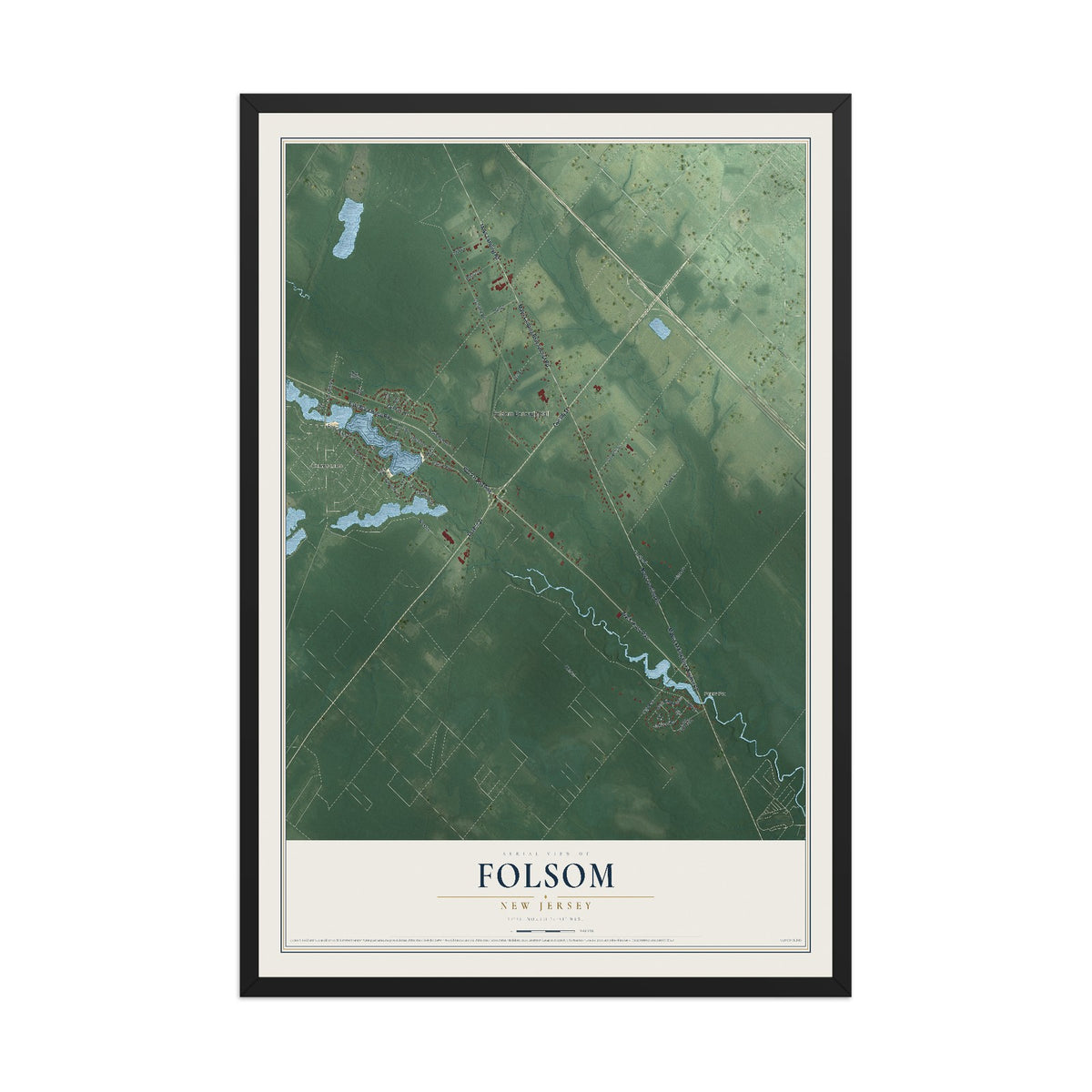 Folsom, New Jersey map print, 12" x 18" W/ Black Ayous Wood Frame mockup