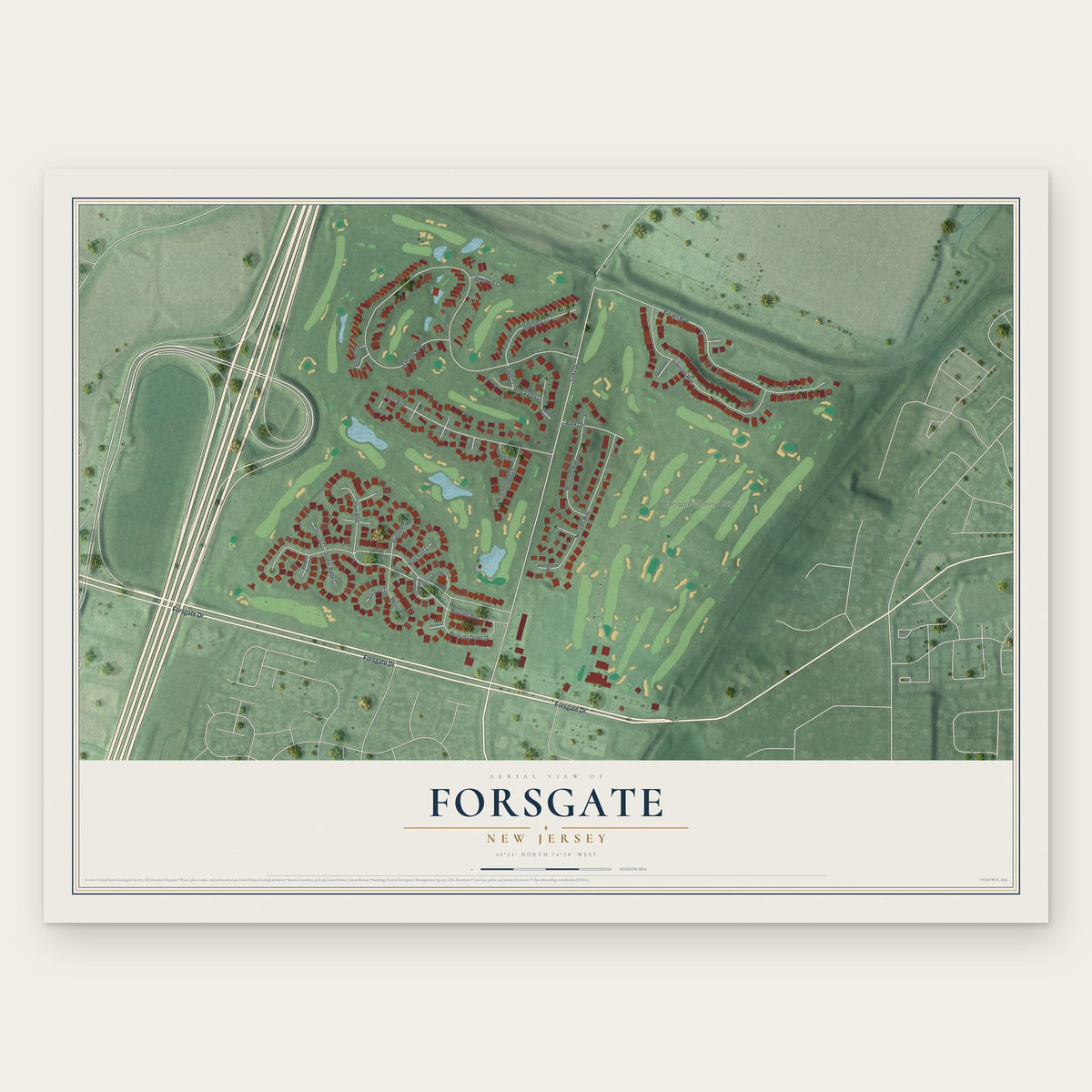 Forsgate, New Jersey map print, the full design