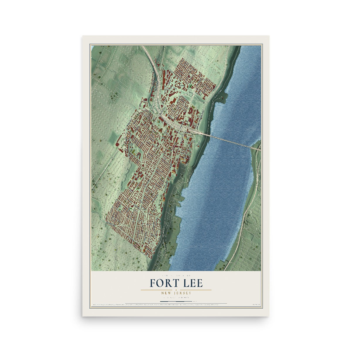 Fort Lee, New Jersey map print, 12" x 18" Archival Matte Print mockup