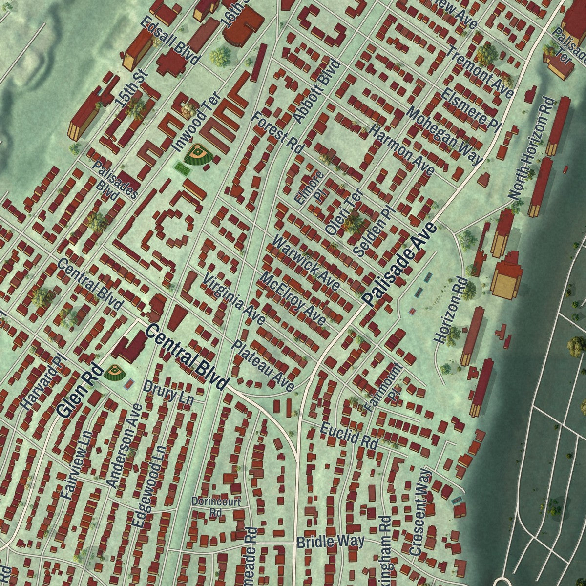 Close-up 1 of the Fort Lee, New Jersey map artwork