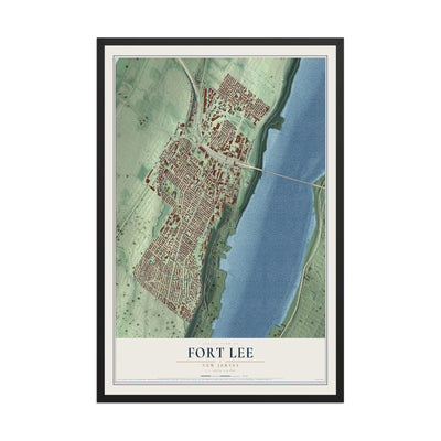 Fort Lee, New Jersey map print, 12" x 18" W/ Black Ayous Wood Frame mockup