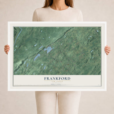 Frankford, New Jersey map print, 24" x 36" W/ White Ayous Wood Frame mockup