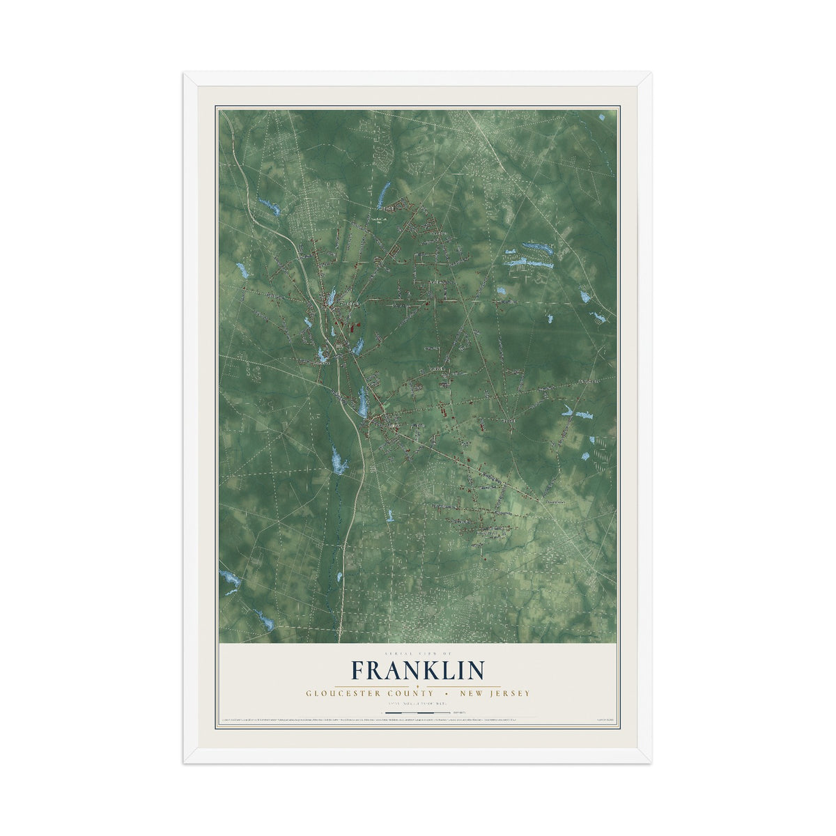 Franklin, New Jersey map print, 12" x 18" W/ White Ayous Wood Frame mockup