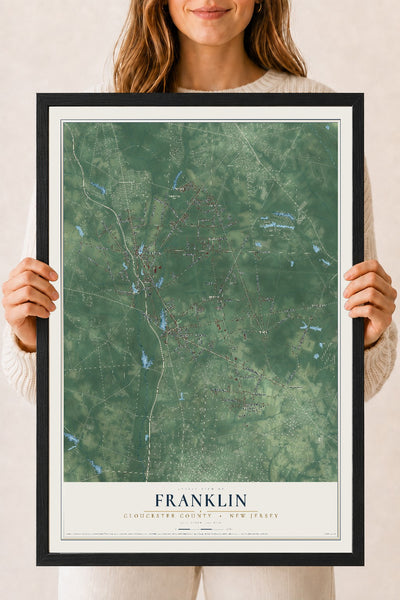 Franklin, New Jersey map print, 18" x 24" W/ Black Ayous Wood Frame mockup