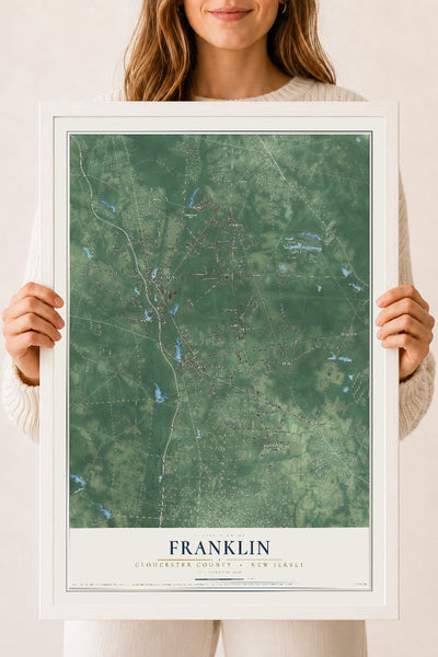 Franklin, New Jersey map print, 18" x 24" W/ White Ayous Wood Frame mockup