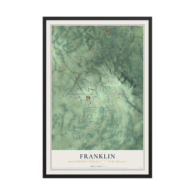 Franklin, New Jersey map print, 12" x 18" W/ Black Ayous Wood Frame mockup