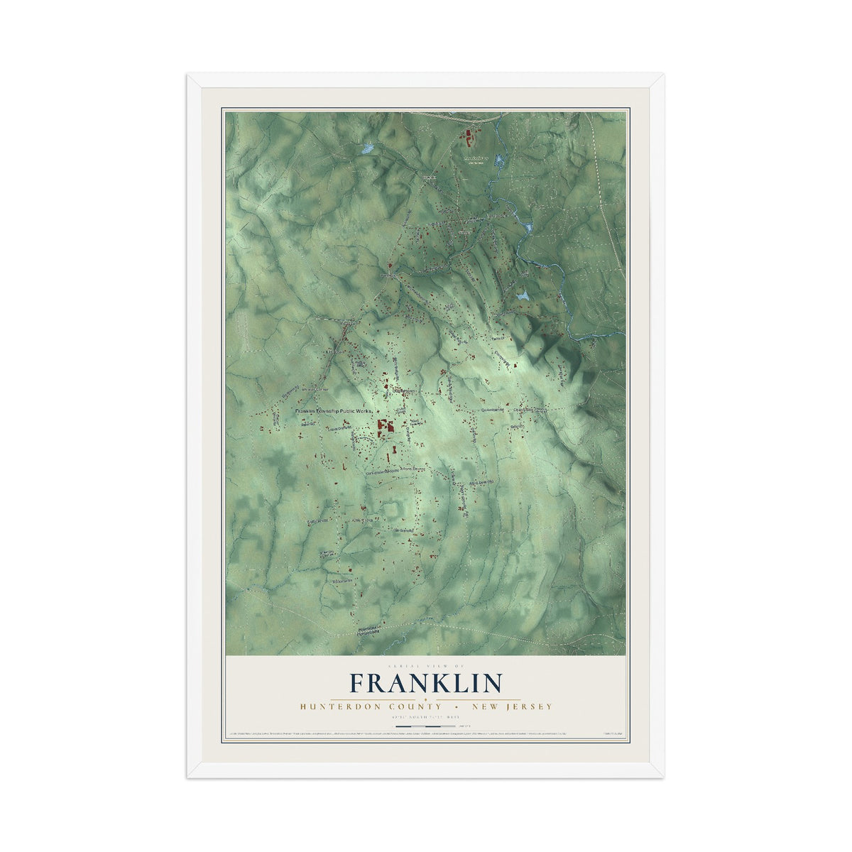 Franklin, New Jersey map print, 12" x 18" W/ White Ayous Wood Frame mockup