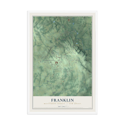 Franklin, New Jersey map print, 12" x 18" W/ White Ayous Wood Frame mockup