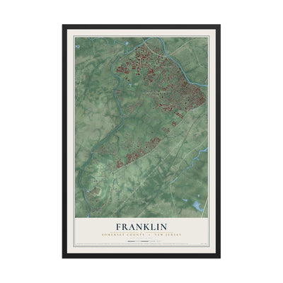 Franklin, New Jersey map print, 12" x 18" W/ Black Ayous Wood Frame mockup