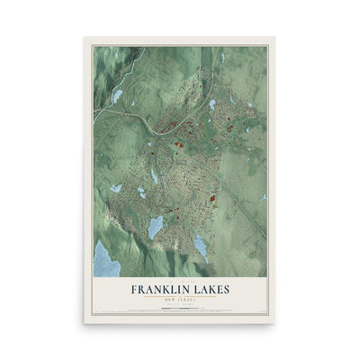 Franklin Lakes, New Jersey map print, 12" x 18" Archival Matte Print mockup