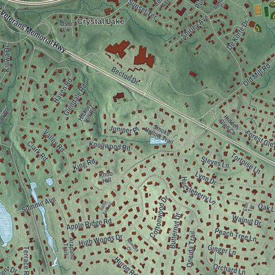 Close-up 1 of the Franklin Lakes, New Jersey map artwork