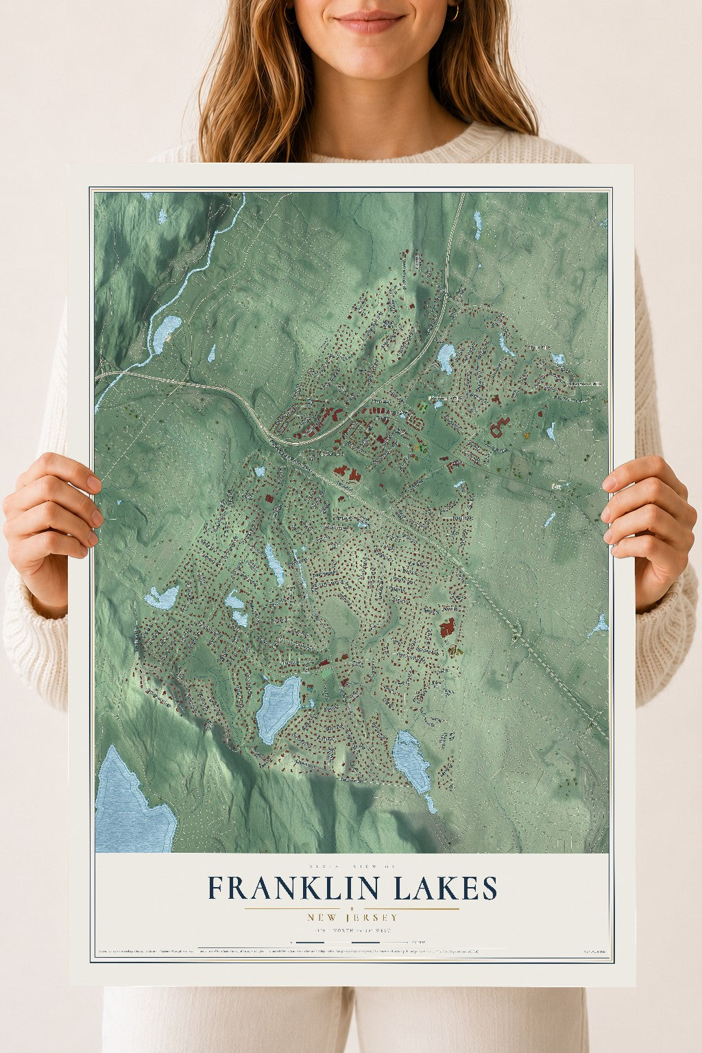Franklin Lakes, New Jersey map print, 18" x 24" Archival Matte Print mockup