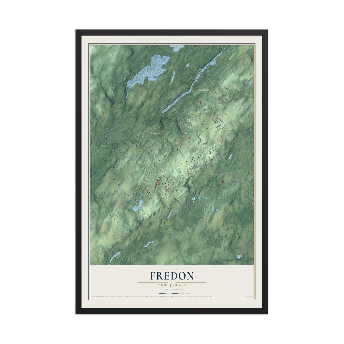 Fredon, New Jersey map print, 12" x 18" W/ Black Ayous Wood Frame mockup