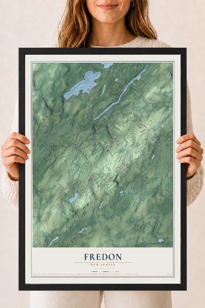 Fredon, New Jersey map print, 18" x 24" W/ Black Ayous Wood Frame mockup