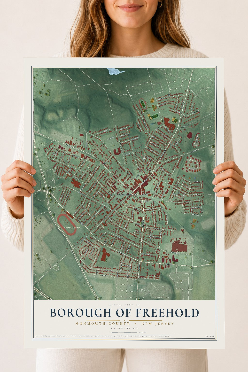 Borough of Freehold, New Jersey map print, 18" x 24" Archival Matte Print mockup