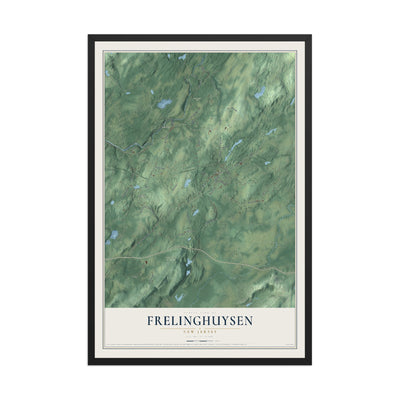 Frelinghuysen, New Jersey map print, 12" x 18" W/ Black Ayous Wood Frame mockup