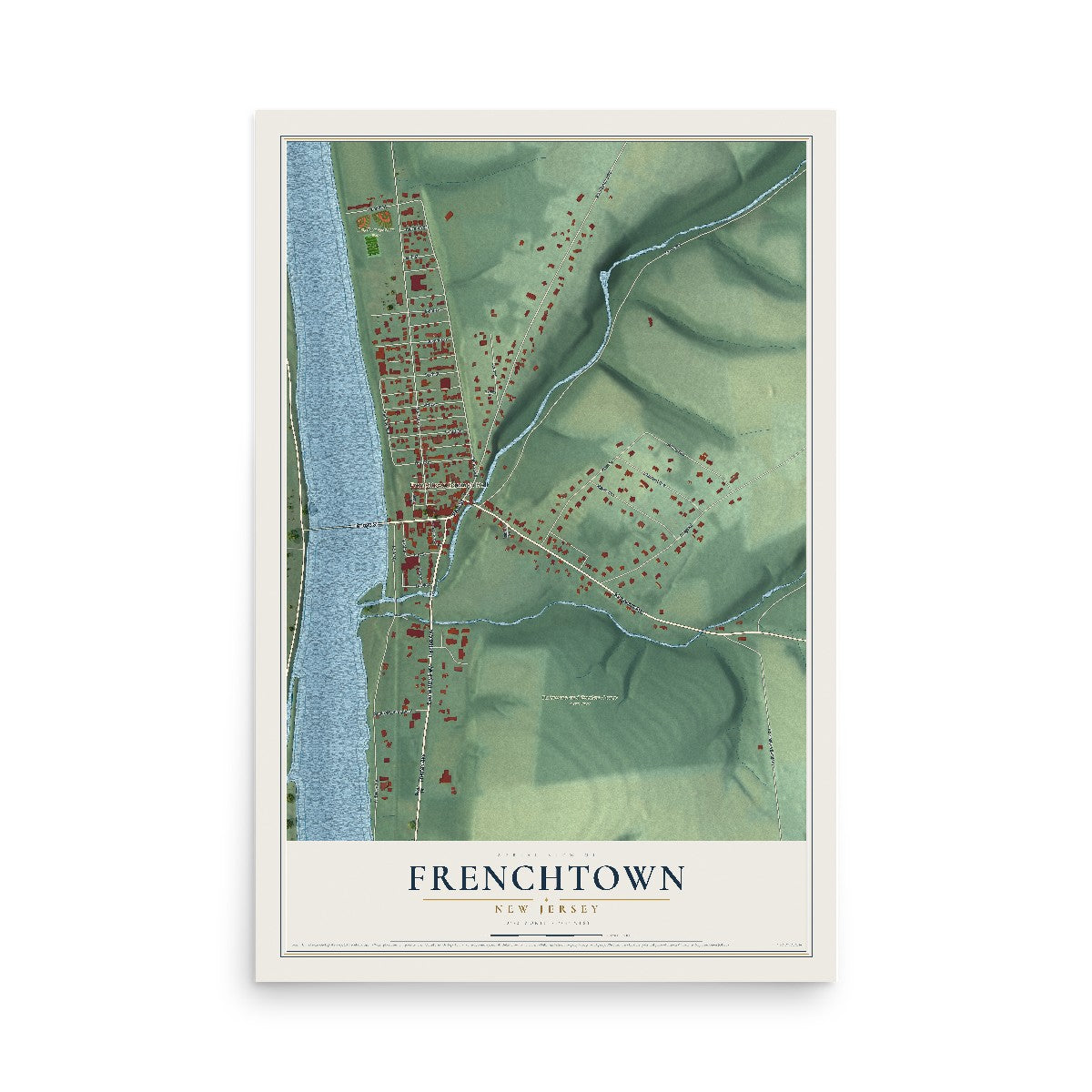 Frenchtown, New Jersey map print, 12" x 18" Archival Matte Print mockup