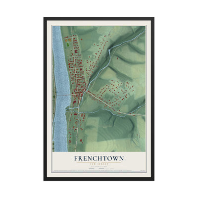 Frenchtown, New Jersey map print, 12" x 18" W/ Black Ayous Wood Frame mockup