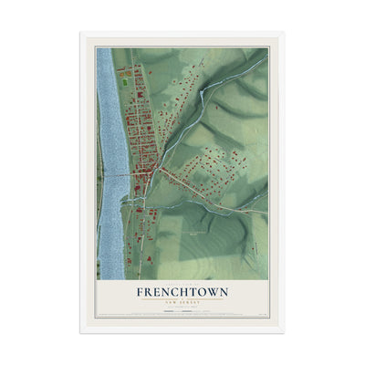 Frenchtown, New Jersey map print, 12" x 18" W/ White Ayous Wood Frame mockup