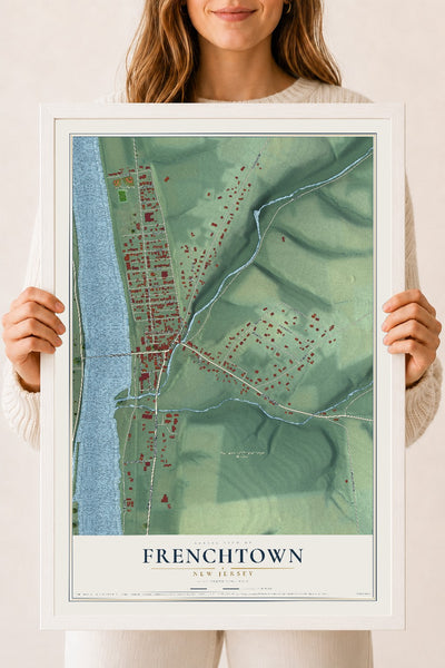 Frenchtown, New Jersey map print, 18" x 24" W/ White Ayous Wood Frame mockup