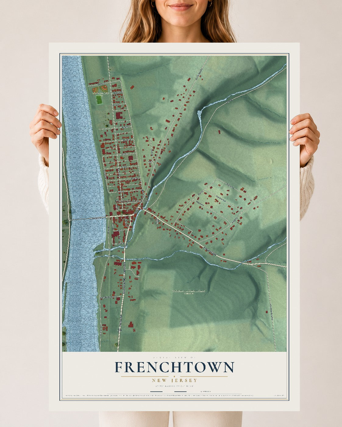 Frenchtown, New Jersey map print, 24" x 36" Archival Matte Print mockup