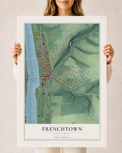 Frenchtown, New Jersey map print, 24" x 36" W/ White Ayous Wood Frame mockup