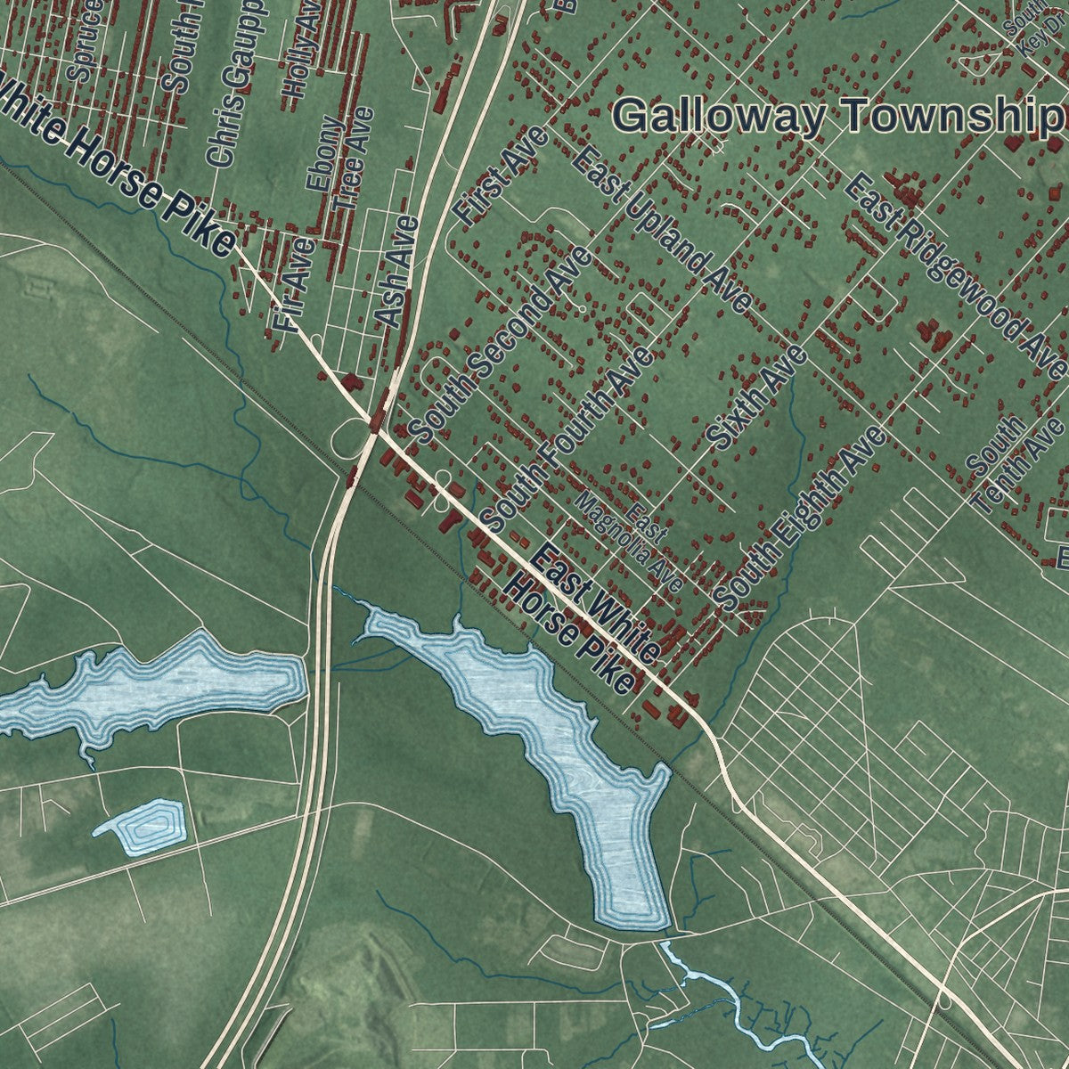 Close-up 2 of the Galloway, New Jersey map artwork