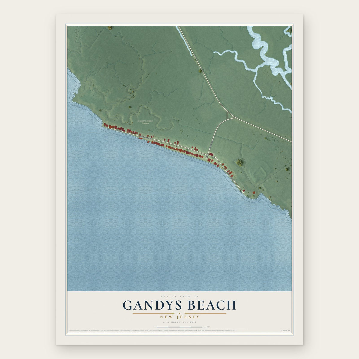 Gandys Beach, New Jersey map print, the full design