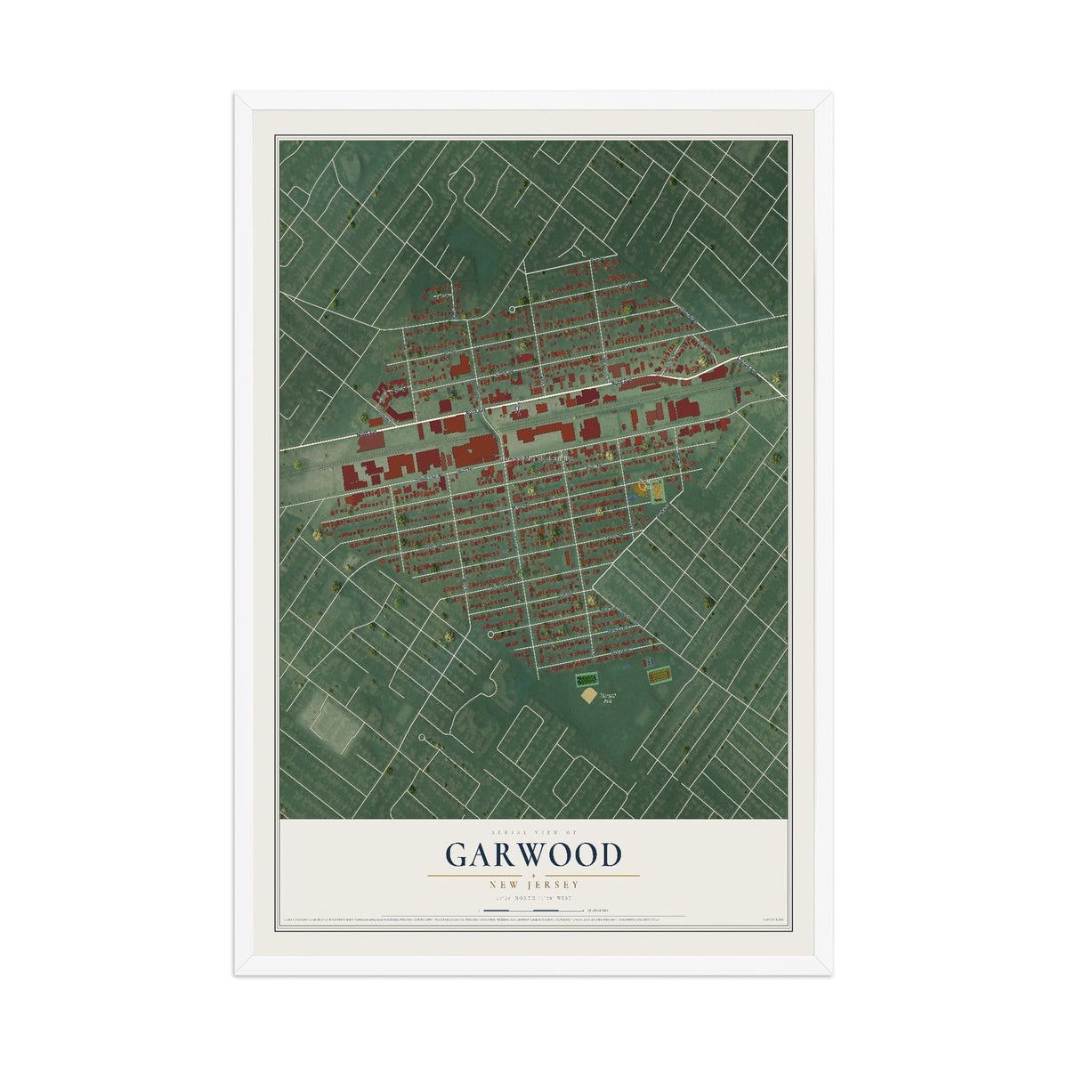 Garwood, New Jersey map print, 12" x 18" W/ White Ayous Wood Frame mockup