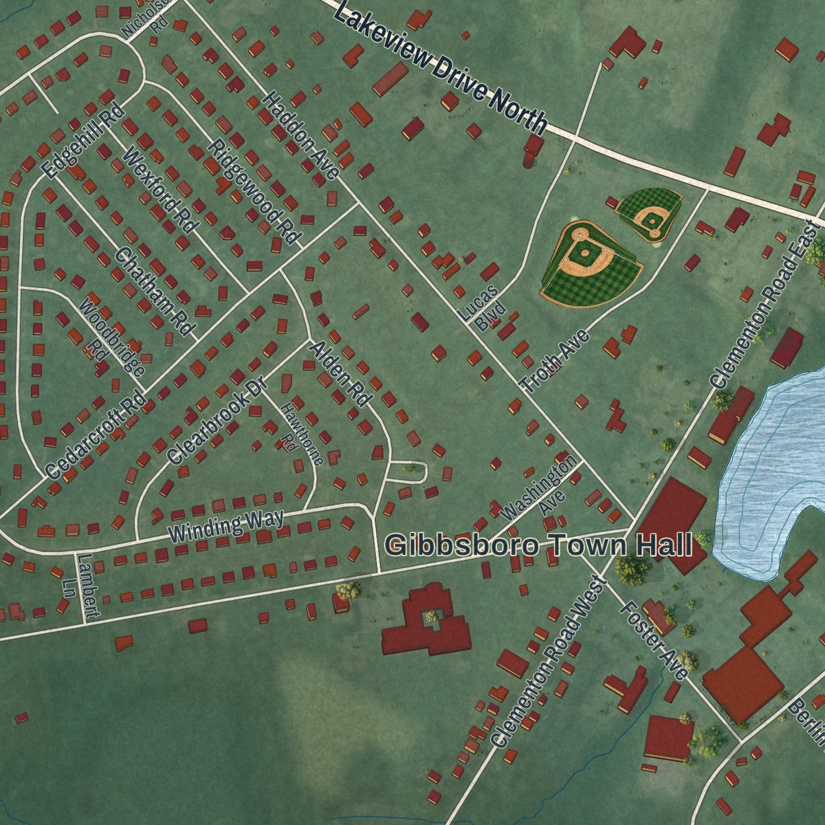 Close-up 1 of the Gibbsboro, New Jersey map artwork