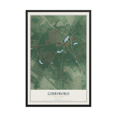 Gibbsboro, New Jersey map print, 12" x 18" W/ Black Ayous Wood Frame mockup