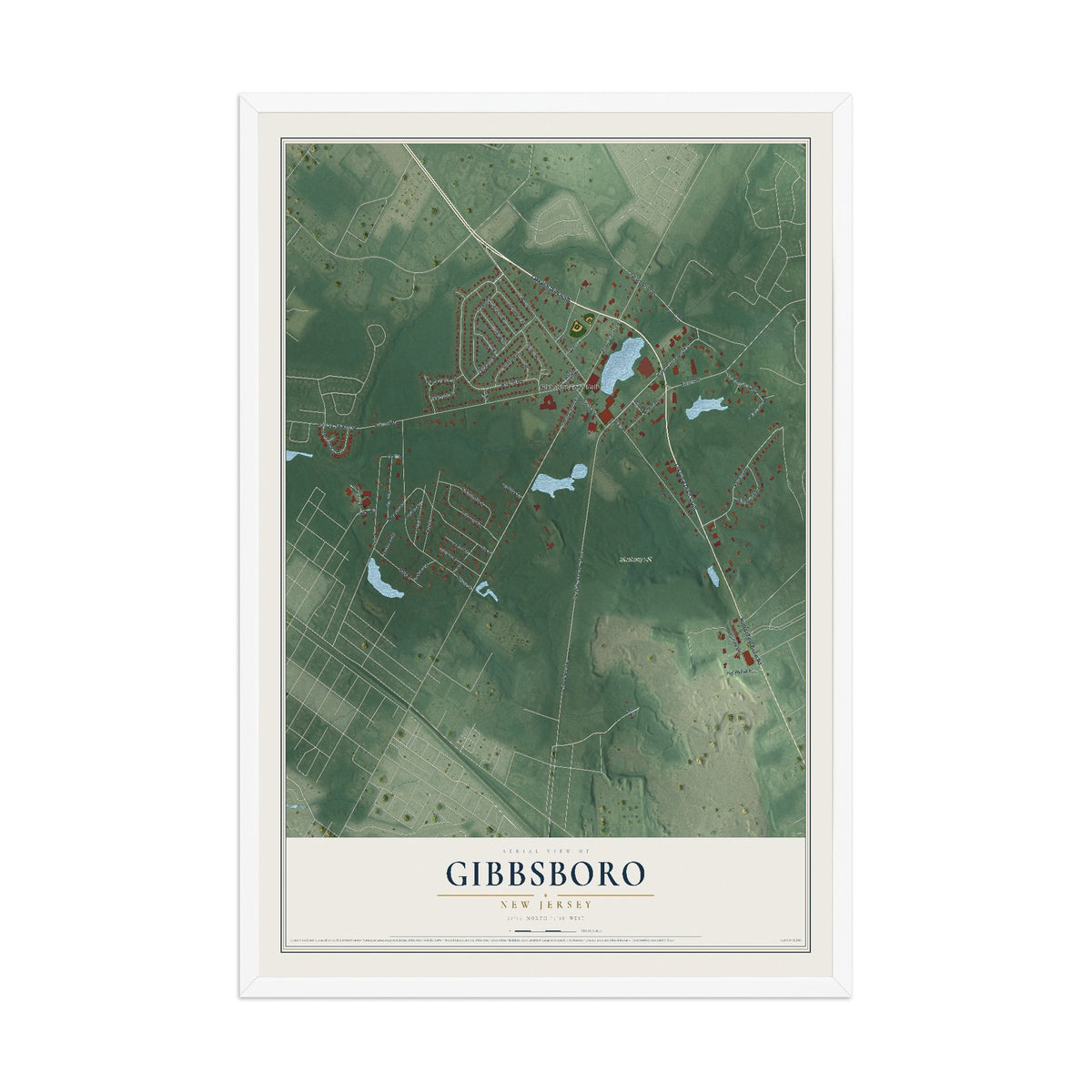 Gibbsboro, New Jersey map print, 12" x 18" W/ White Ayous Wood Frame mockup