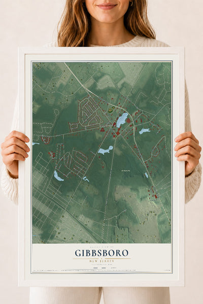 Gibbsboro, New Jersey map print, 18" x 24" W/ White Ayous Wood Frame mockup