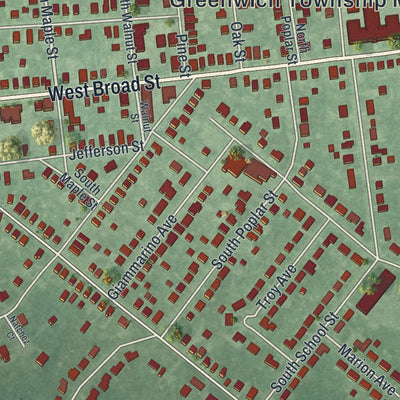 Close-up of the map of Gibbstown, New Jersey print showing street and building detail