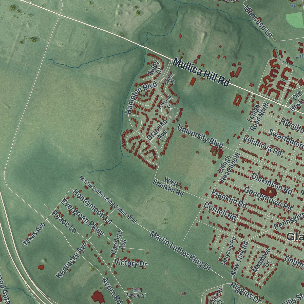 Close-up 2 of the Glassboro, New Jersey map artwork
