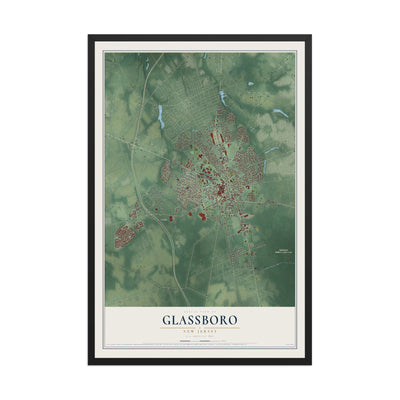 Glassboro, New Jersey map print, 12" x 18" W/ Black Ayous Wood Frame mockup