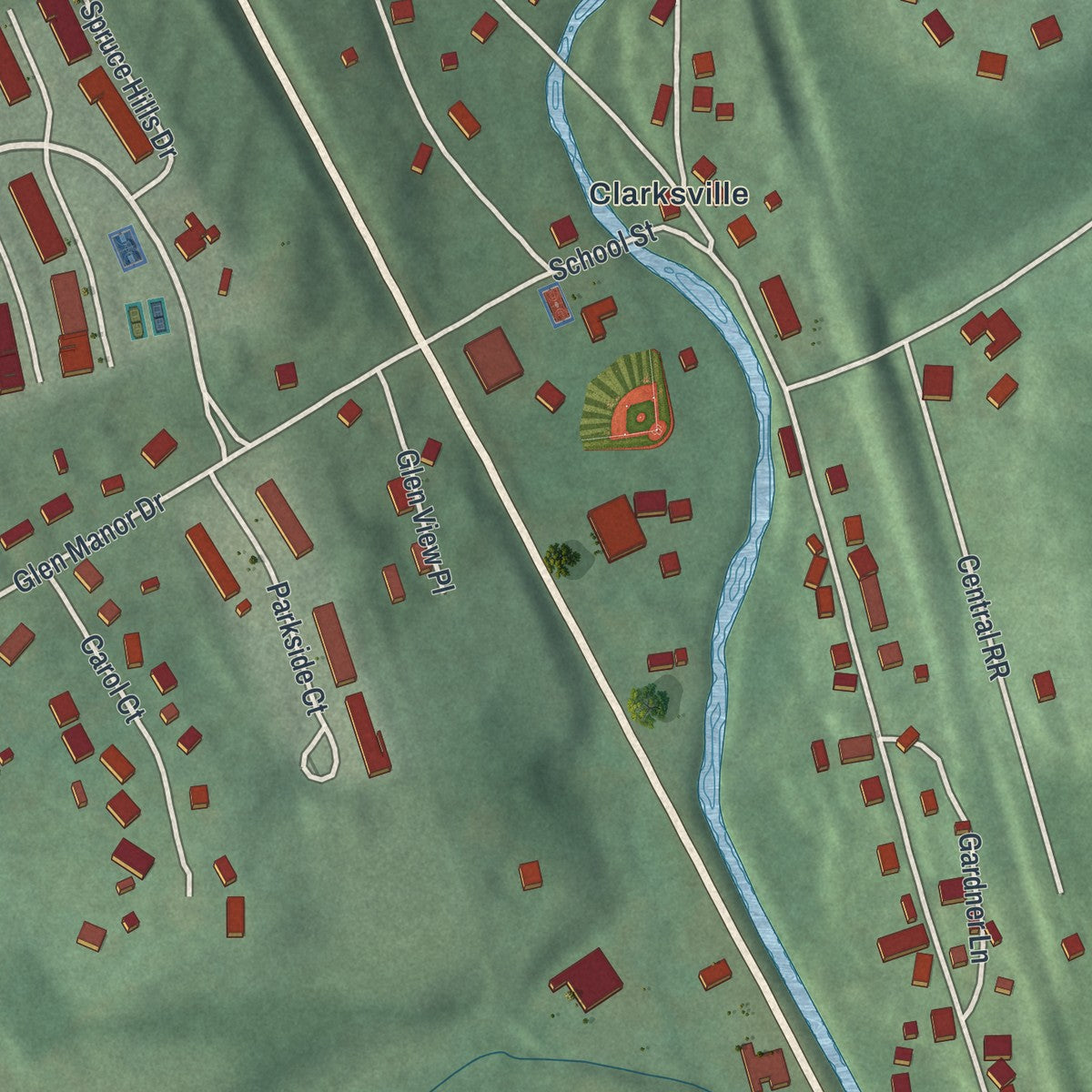 Close-up 1 of the Glen Gardner, New Jersey map artwork
