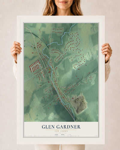 Glen Gardner, New Jersey map print, 24" x 36" W/ White Ayous Wood Frame mockup