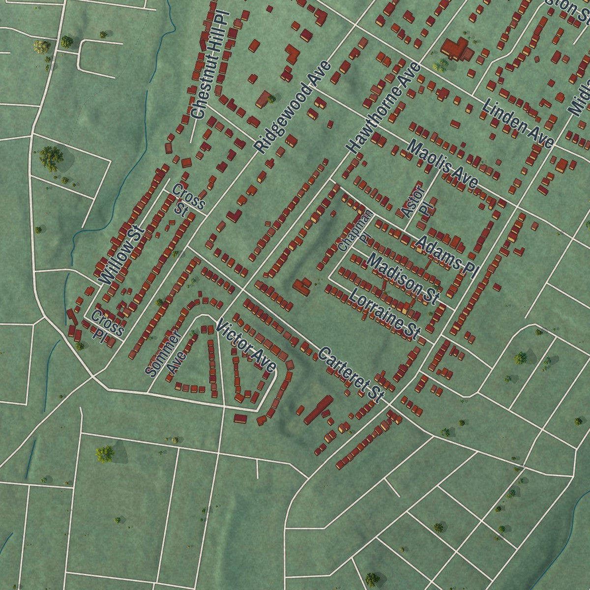 Close-up 2 of the Glen Ridge, New Jersey map artwork