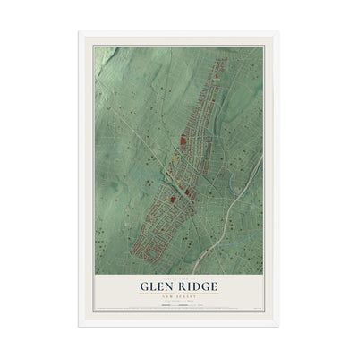 Glen Ridge, New Jersey map print, 12" x 18" W/ White Ayous Wood Frame mockup
