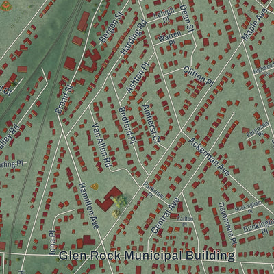 Close-up 1 of the Glen Rock, New Jersey map artwork