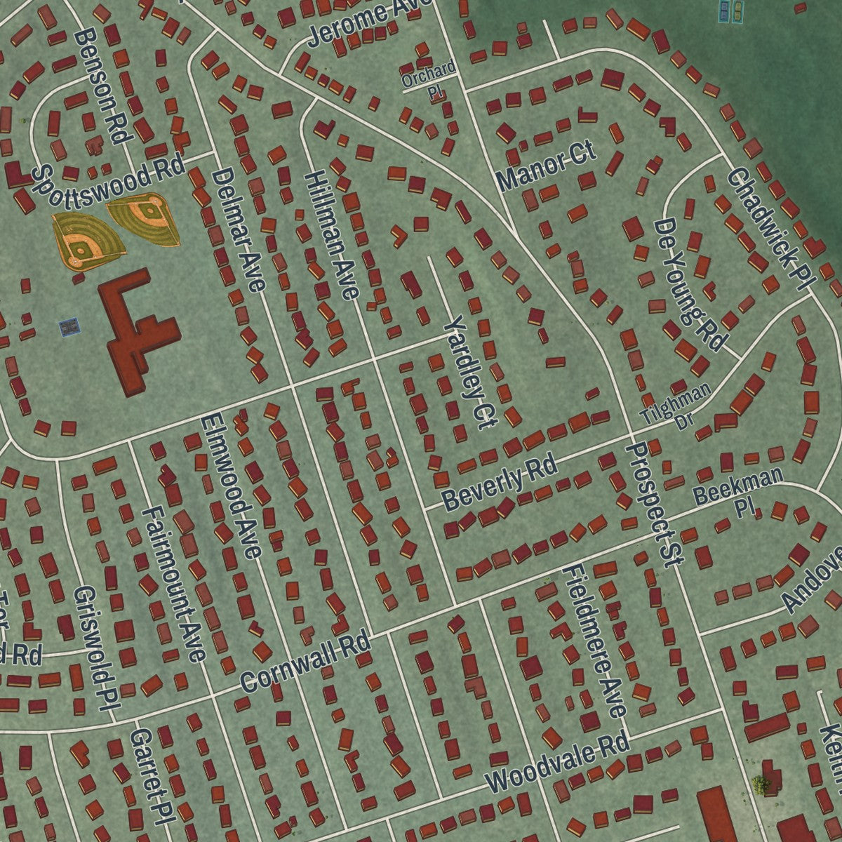 Close-up 2 of the Glen Rock, New Jersey map artwork