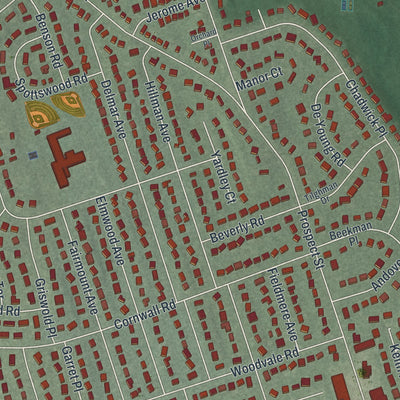 Close-up 2 of the Glen Rock, New Jersey map artwork