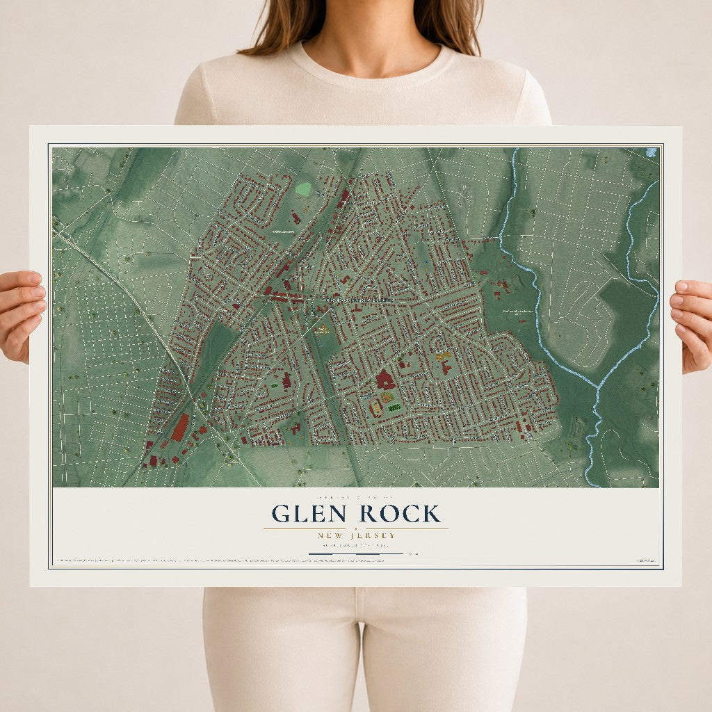 Glen Rock, New Jersey map print, 18" x 24" Archival Matte Print mockup