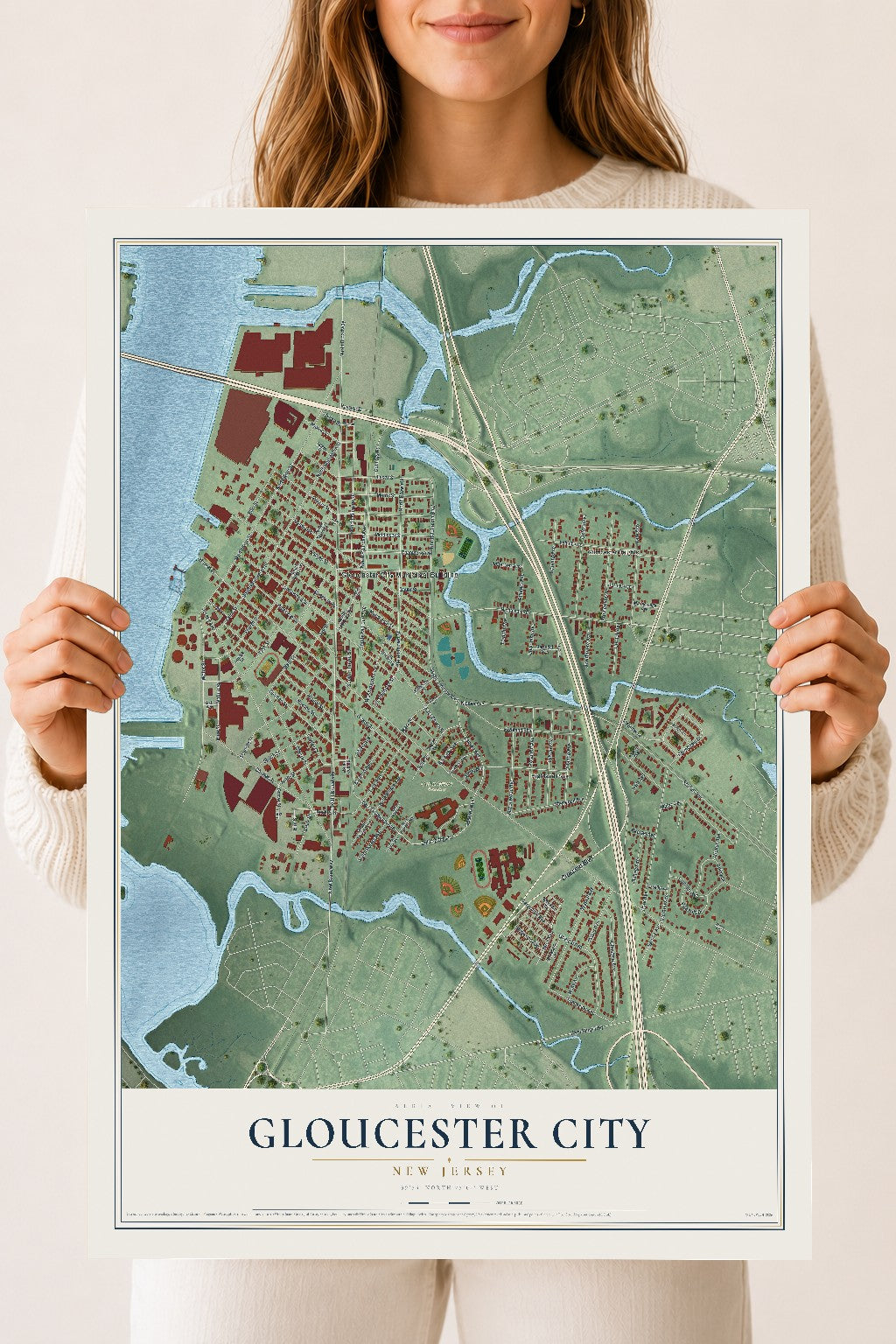 Gloucester City, New Jersey map print, 18" x 24" Archival Matte Print mockup