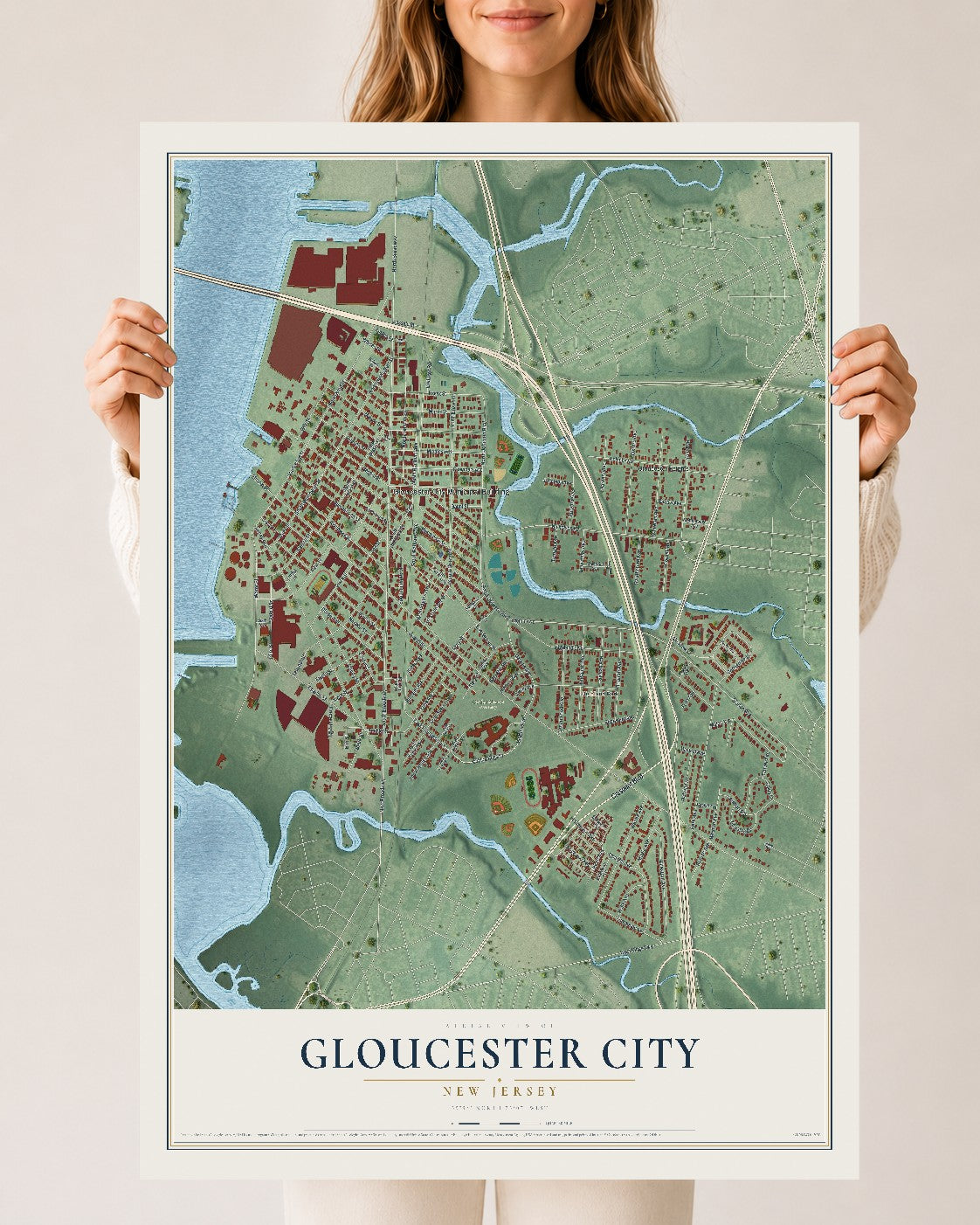 Gloucester City, New Jersey map print, 24" x 36" Archival Matte Print mockup